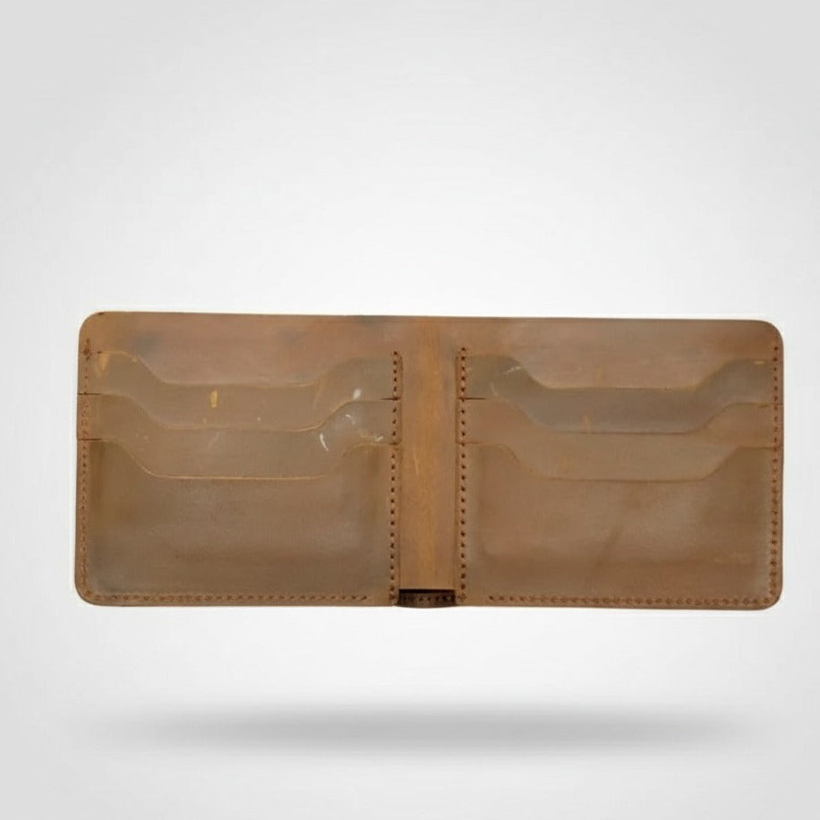 Interior of bi‑fold wallet showing card slots and cash compartment
