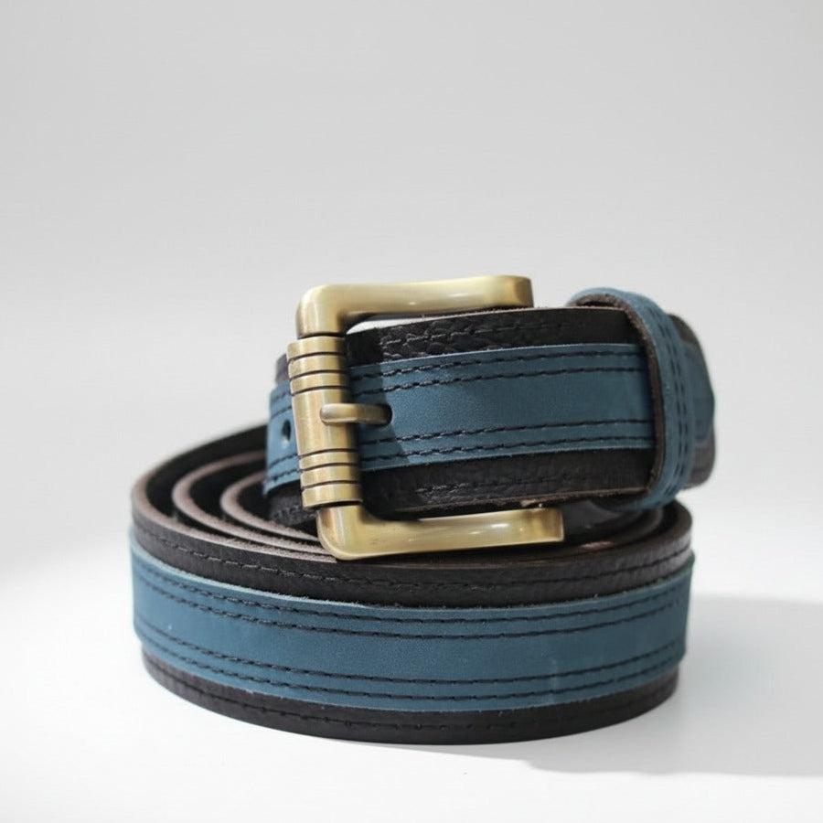 Blue black men’s leather belt 
