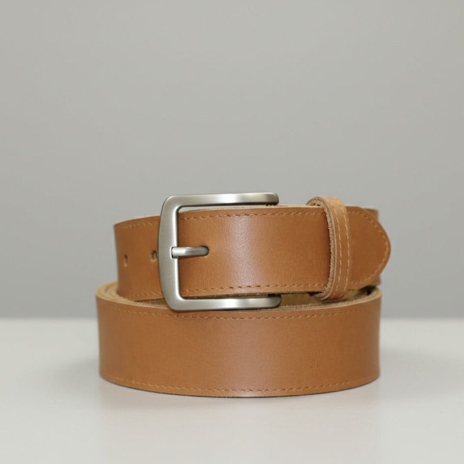 Camel brown plain leather belt 