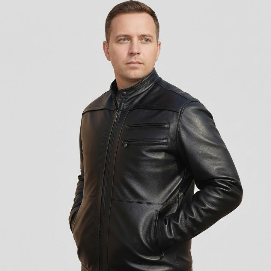 Casual black leather jacket 