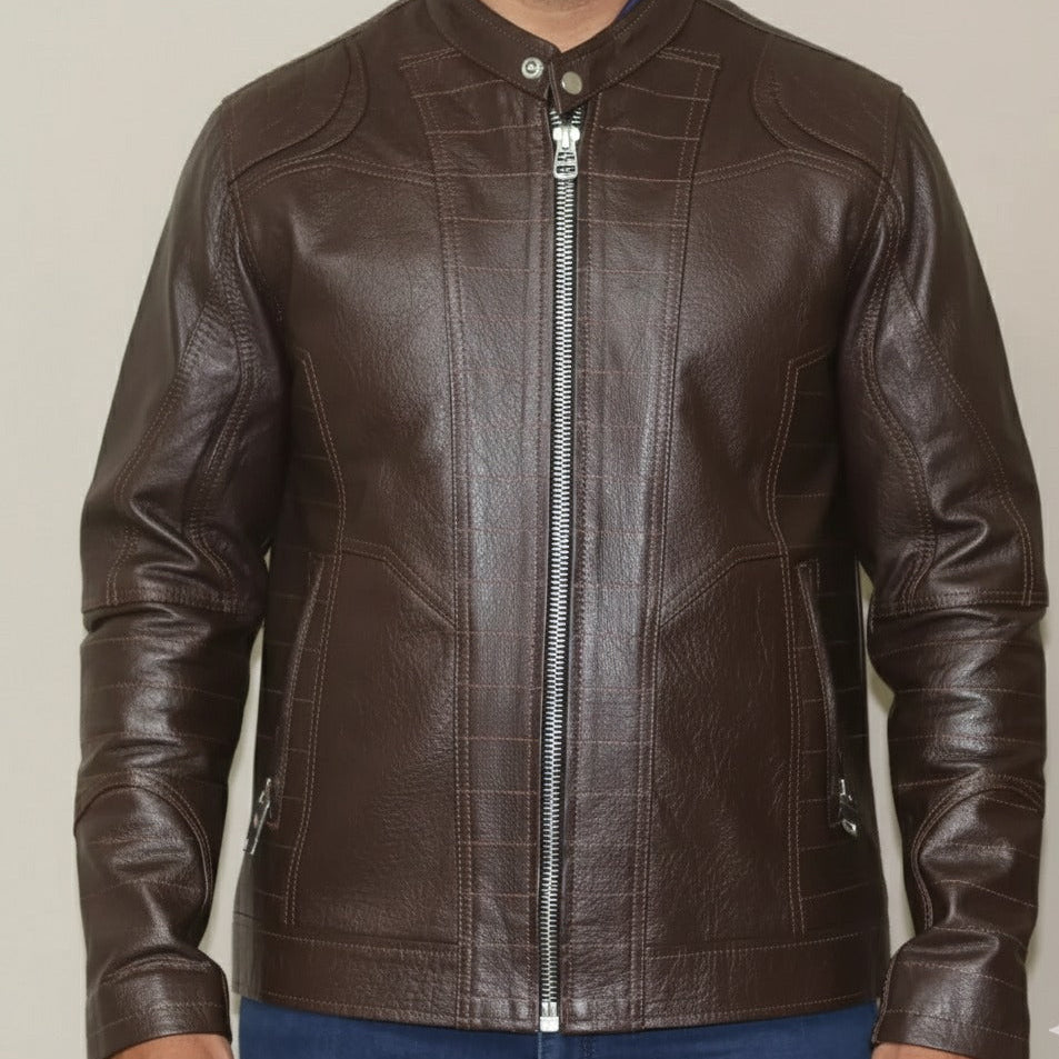 Pure leather casual brown jacket