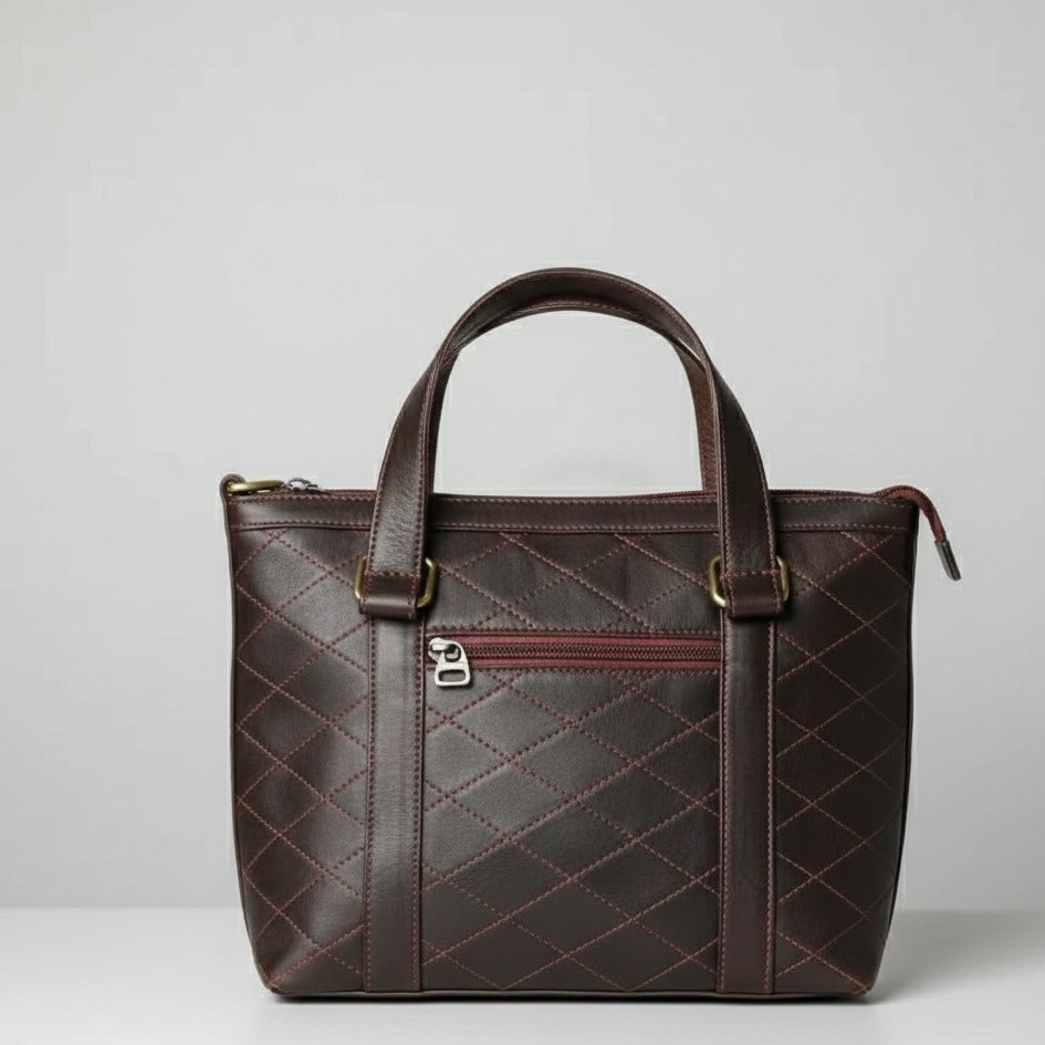 Classic brown leather handbag women