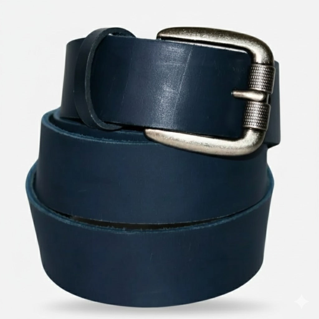 Formal dark blue leather belt 