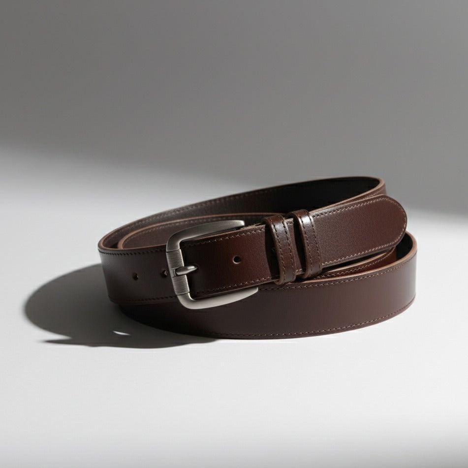 Formal dark brown leather belt 
