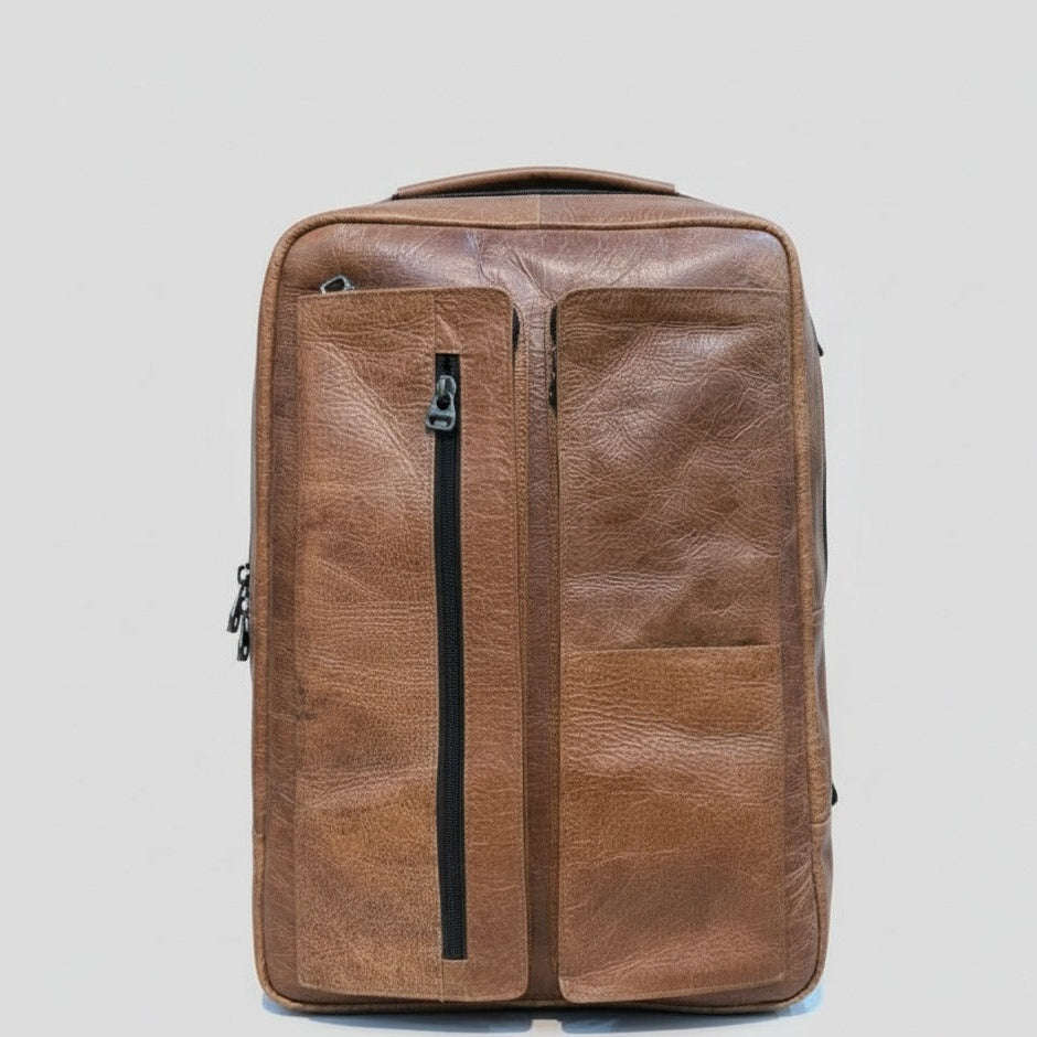 Formal vertical zipper leather backpack 