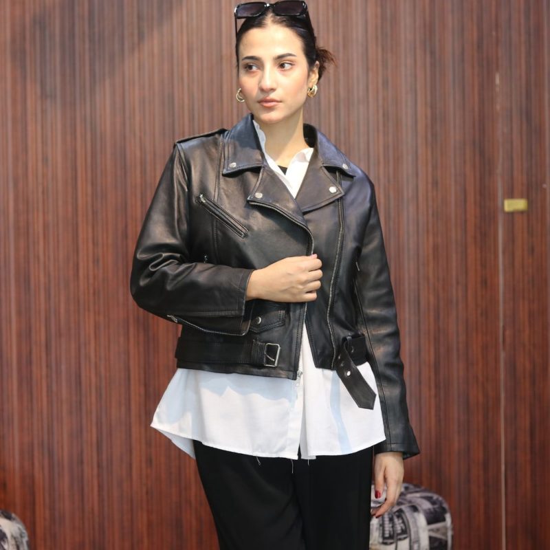 Biker jacket for women -sheep leather -black