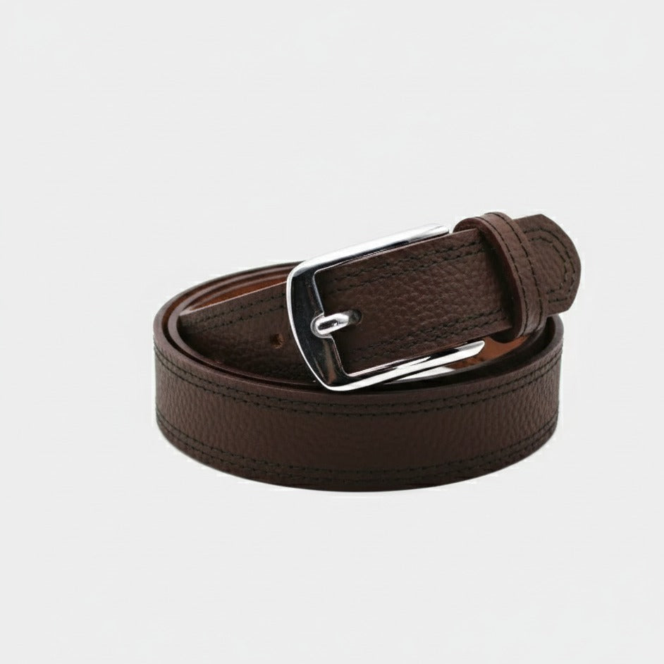 Slim brown genuine leather belt 