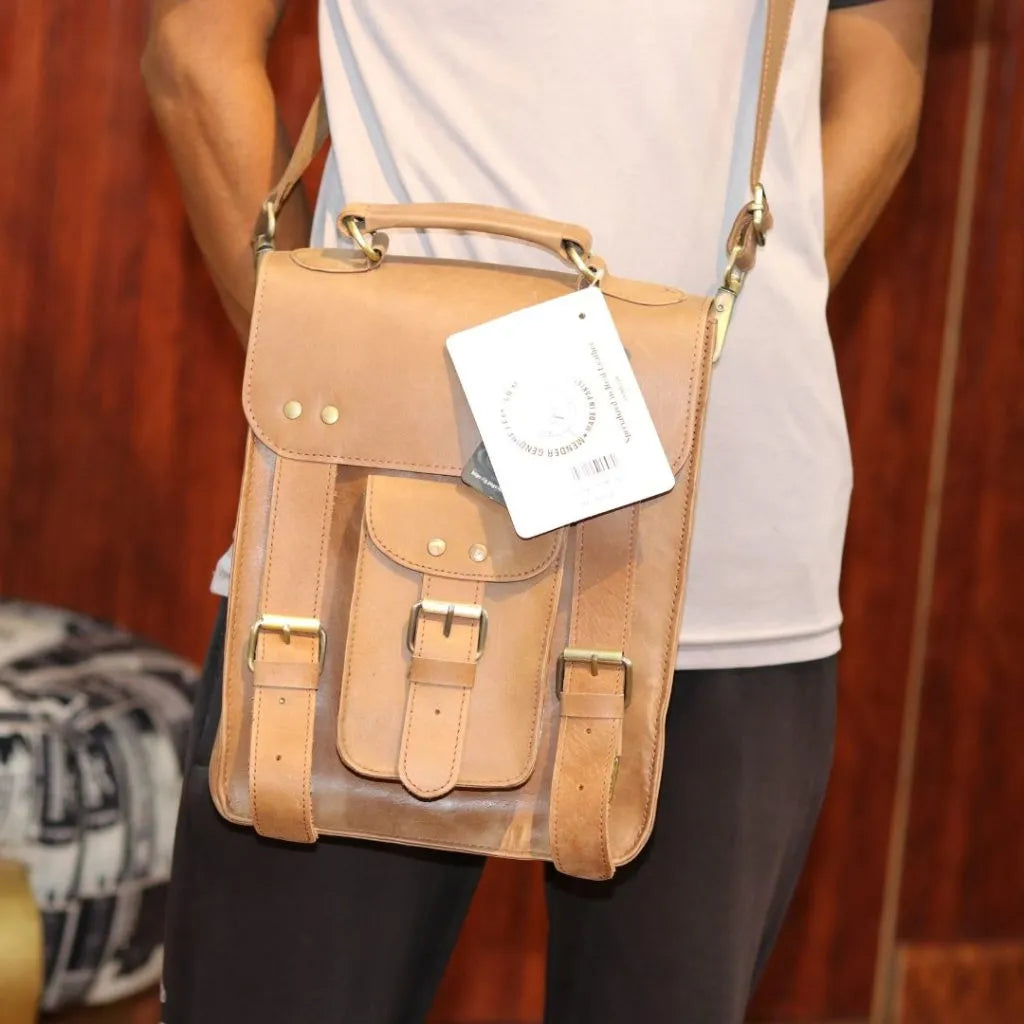 Premium cow leather crossbody rider bag texture detail