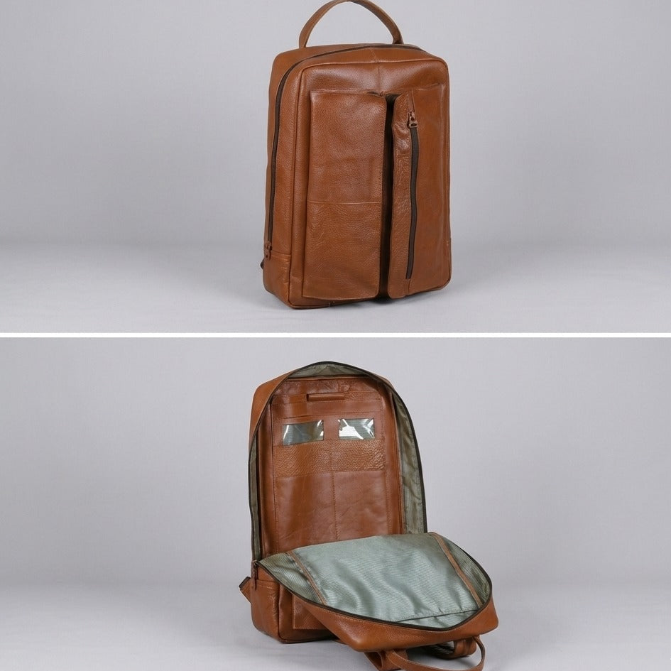 Close‑up of premium leather backpack detail