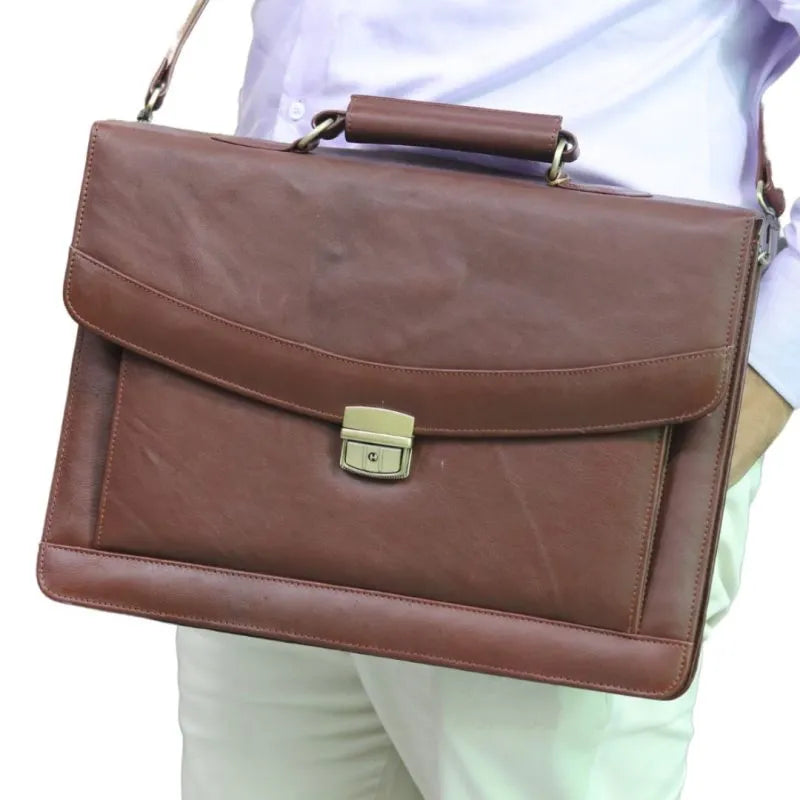 Close‑up of premium leather laptop bag details