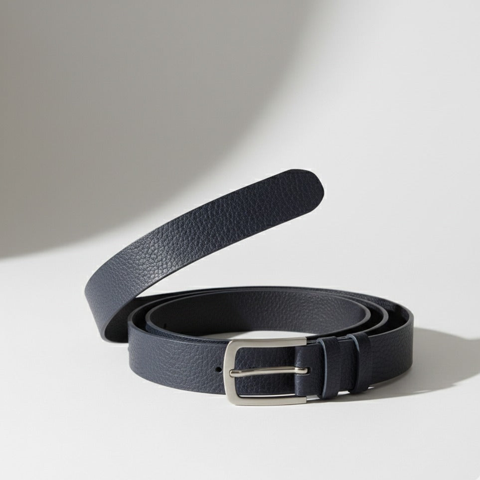 Slim blue genuine leather belt 