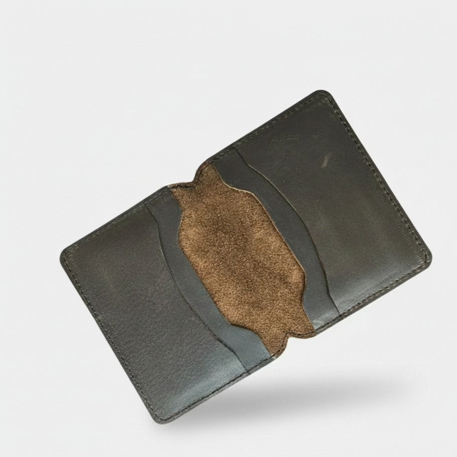 Close‑up of slim leather card holder slots