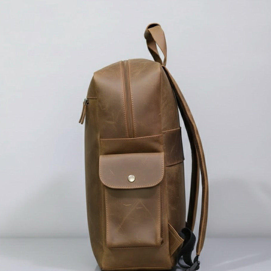 tylish cow hide suede feel backpack displayed