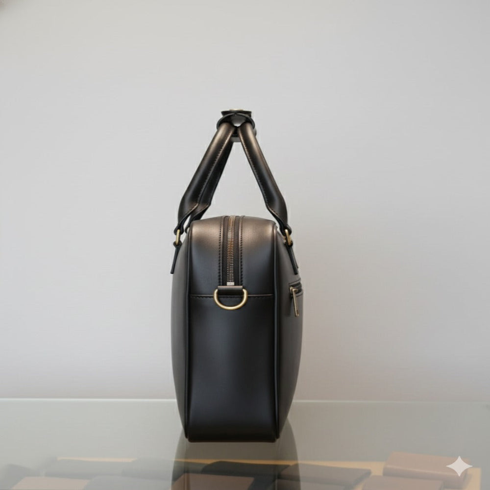 Stylish real cow leather casual business bag displayed