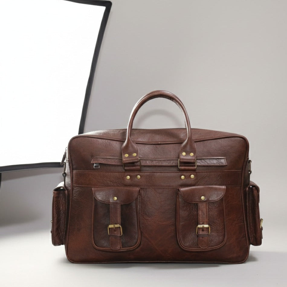 Terry brown buffalo leather traveller bag 