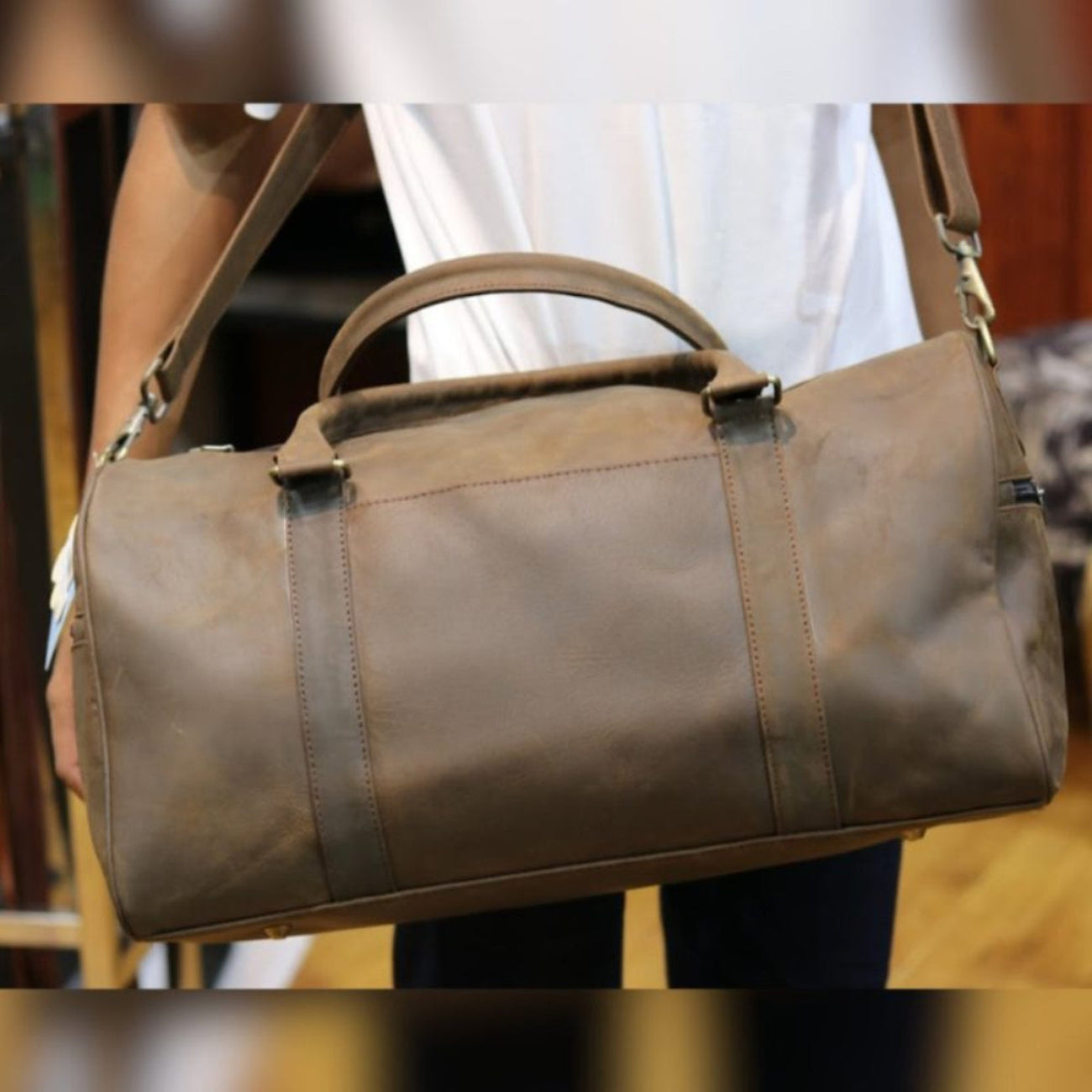 Vintage Brown Crazy Horse Leather Duffle Bag