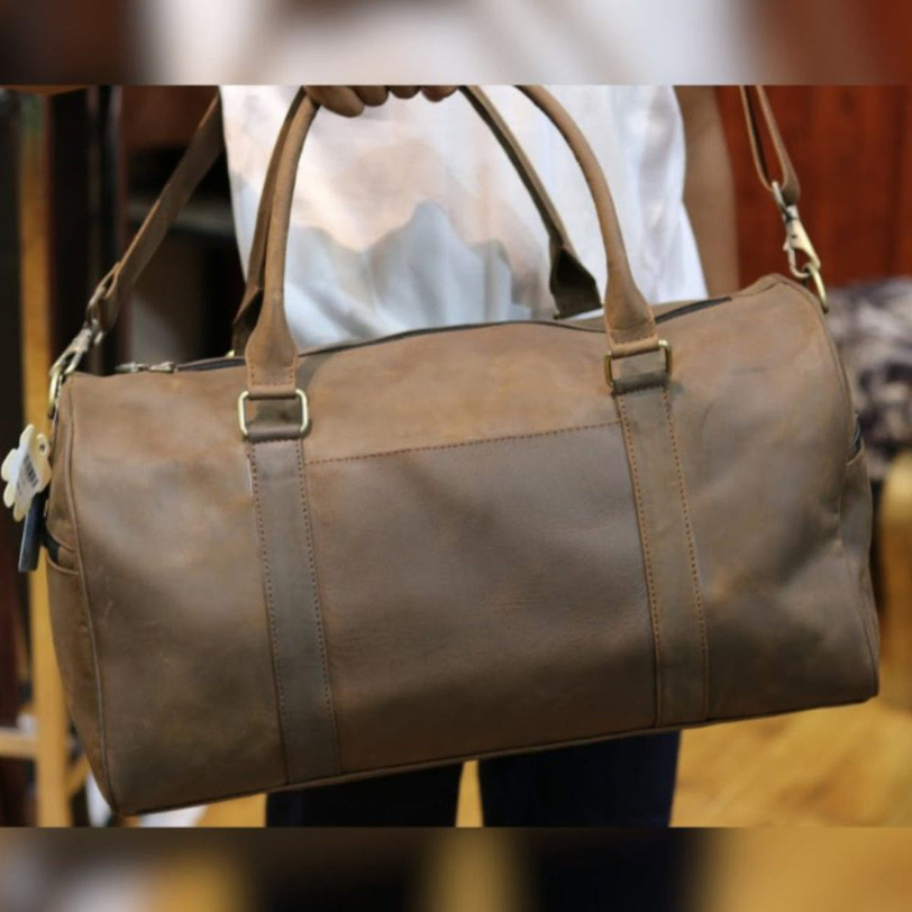 Vintage Brown Crazy Horse Leather Duffle Bag