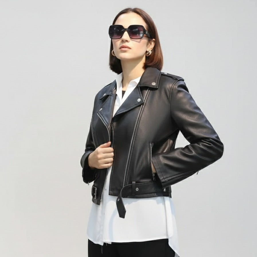 Biker Jacket for Women – Sheep Leather – Black