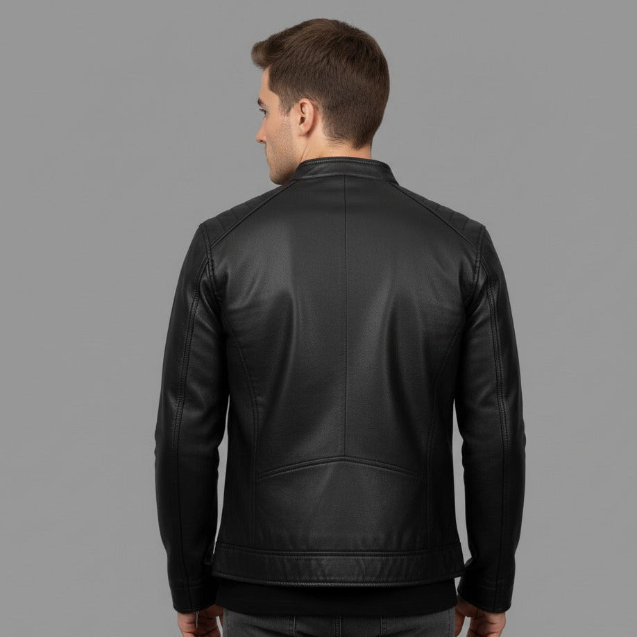 Eagle Black Leather Jacket in Sheep Leather