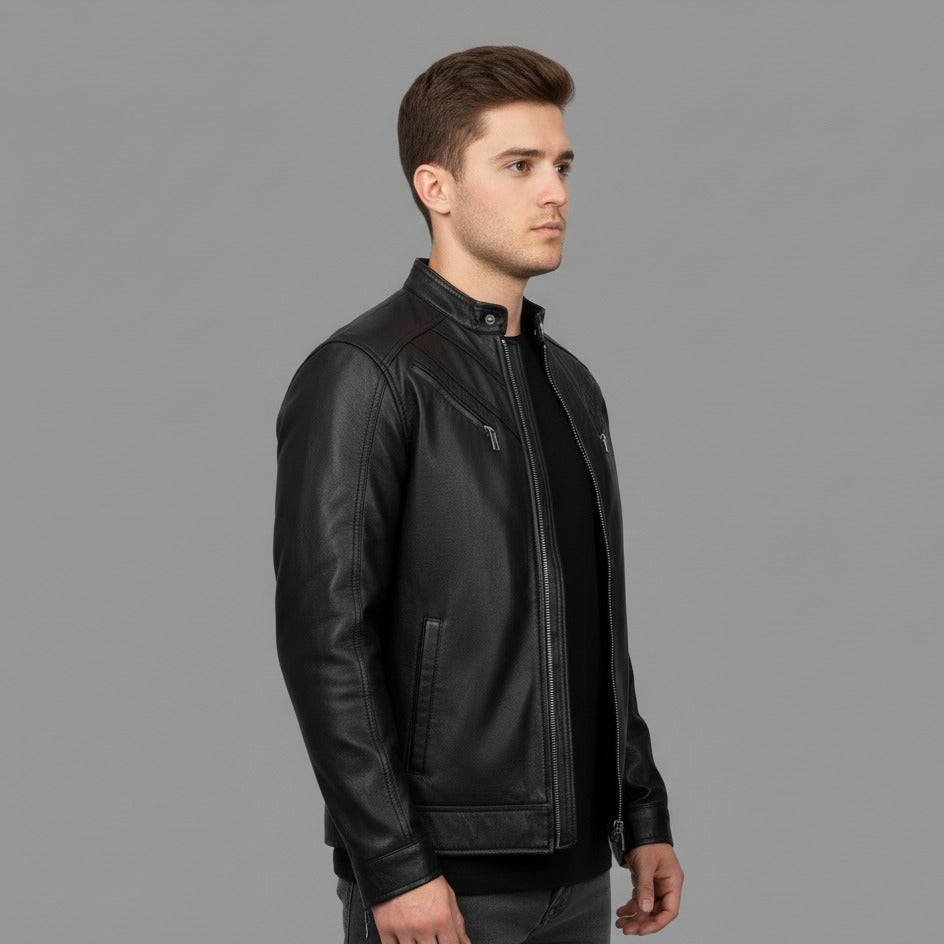 Eagle Black Leather Jacket in Sheep Leather