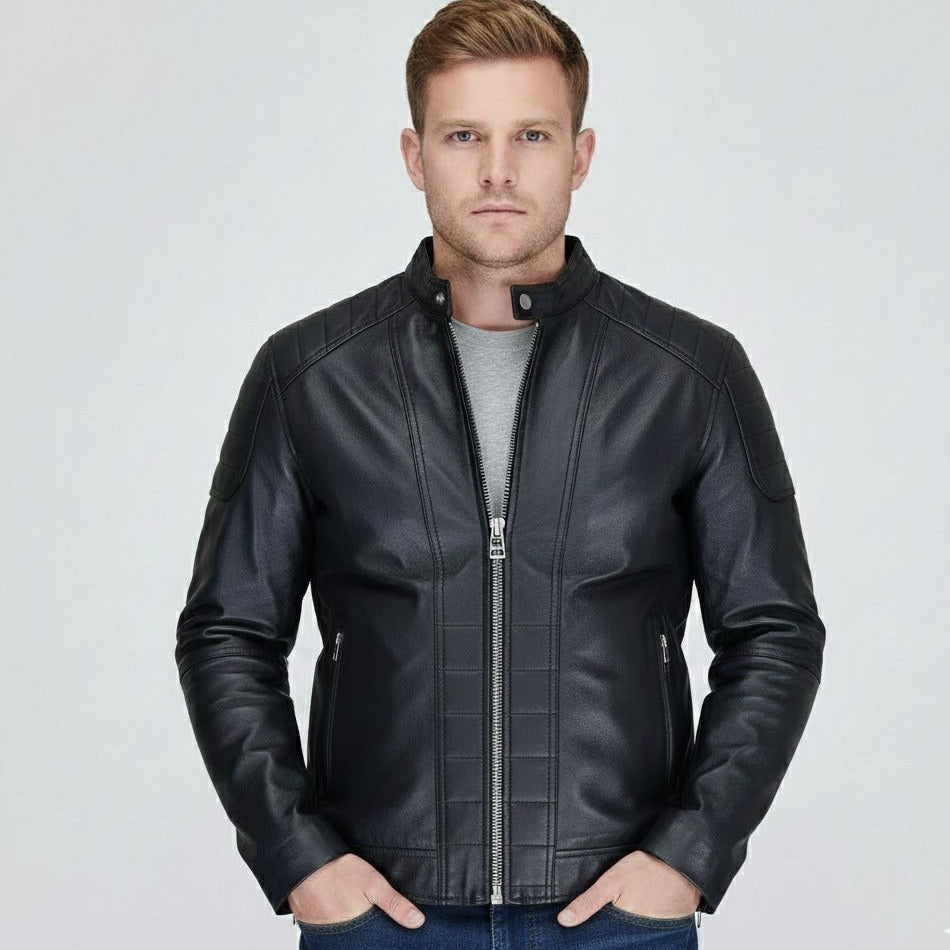 Casual black leather jacket