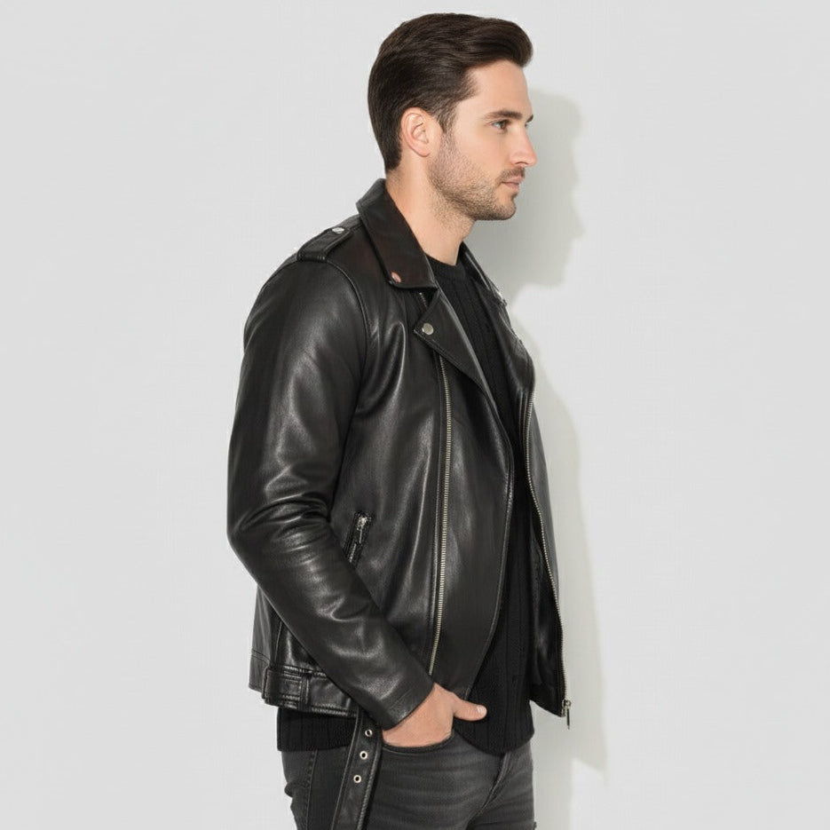 Furry Biker Jacket in Black