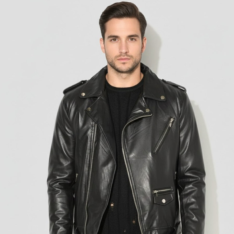 Furry Biker Jacket in Black