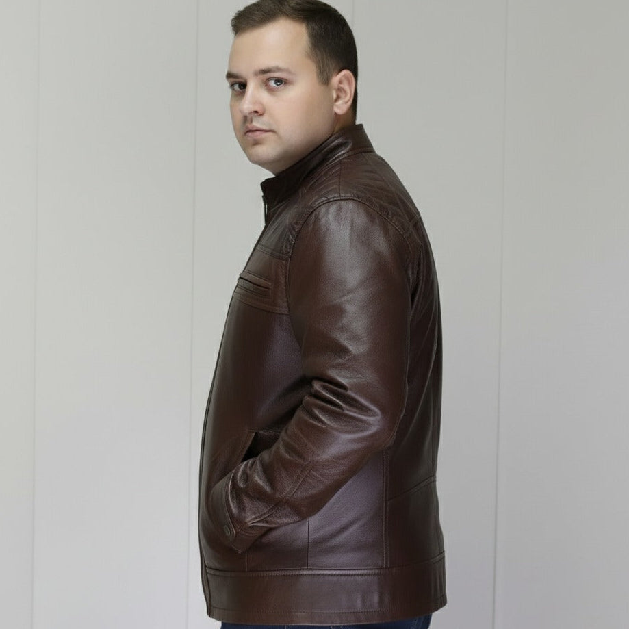 BIKER Leather Jacket – TERRY BROWN – Lamb skin – Soft and Light – GR